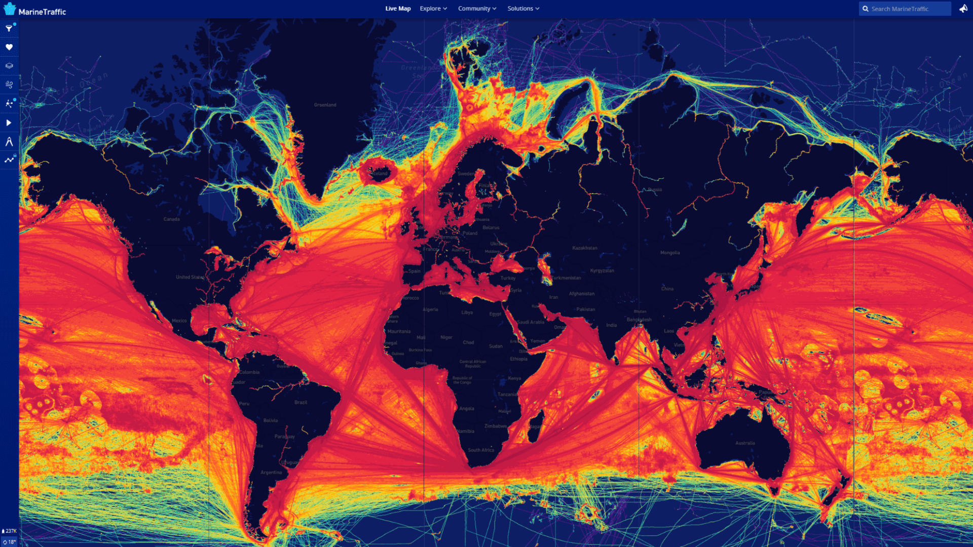 MarineTraffic busiest routes