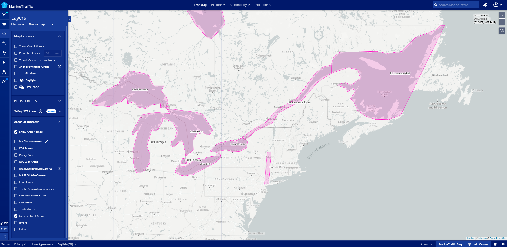 North America busiest route MarineTraffic