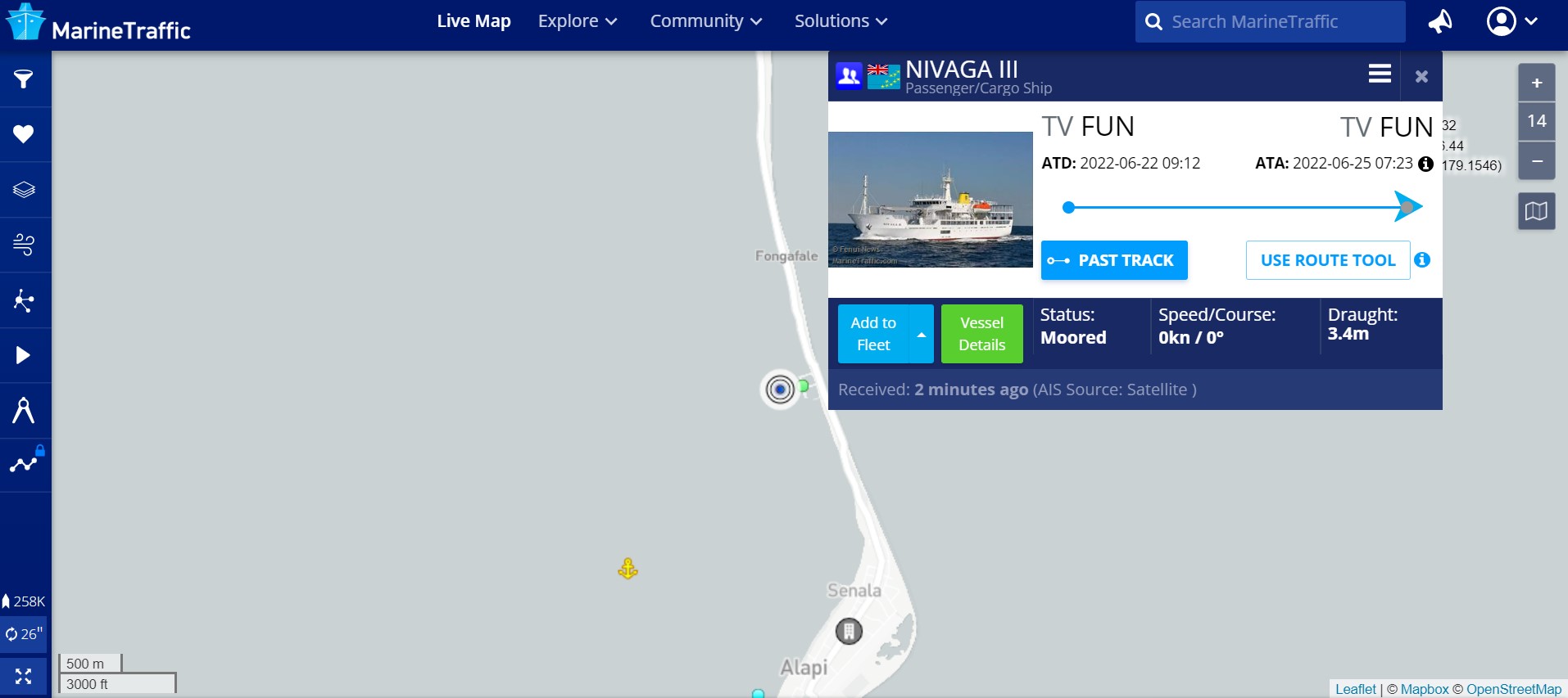 Ship tracking data about the passenger vessel Nivaga III